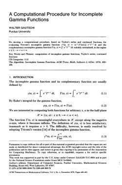 A Computational Procedure for Incomplete Gamma Functions