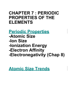 CHAPTER 7 : PERIODIC PROPERTIES OF THE ELEMENTS