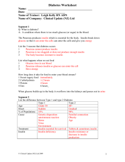 Diabetes Worksheet - Care Training Online