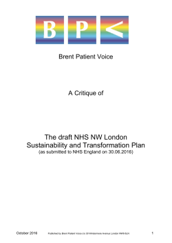 Brent Patient Voice Critique of the draft NHS NW London STP
