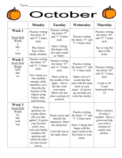 Monday Tuesday Wednesday Thursday Week 1 Week 2 Week 3