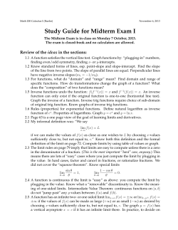 Study Guide for Midterm Exam I