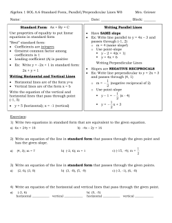 Algebra 1 SOL A.6 Standard Form, Parallel/Perpendicular Lines WS