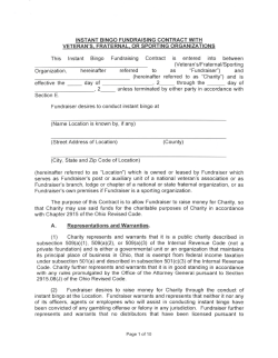 INSTANT BINGO FUNDRAISING CONTRACT WITH VETERAN`S