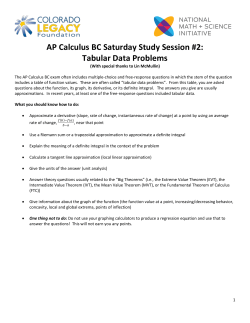 AP Calculus BC Saturday Study Session #2: Tabular Data Problems