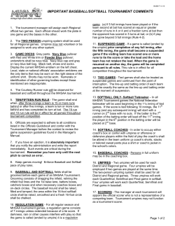 IMPORTANT BASEBALL/SOFTBALL TOURNAMENT COMMENTS