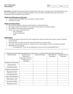Unit 4 Study Guide Name: Nomenclature Date: Per: Directions