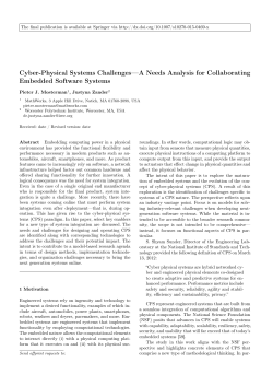 Cyber-Physical Systems Challenges&mdash;A Needs Analysis for