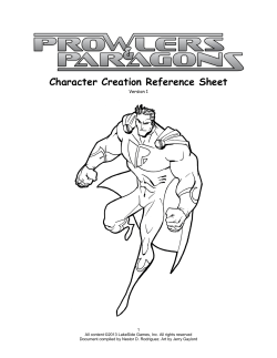 Character Creation Reference Sheet