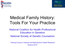 Medical Family History: Tools For Your Practice