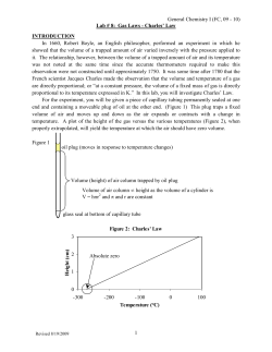 General Chemistry I (FC, 09 - 10) Lab # 8: Gas Laws