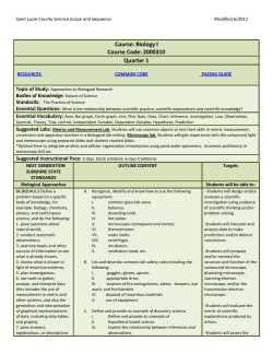 Course: Biology I Course Code: 2000310 Quarter 1