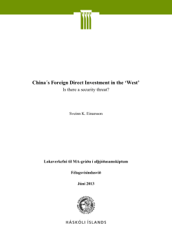 China&acute;s Foreign Direct Investment in the `West`