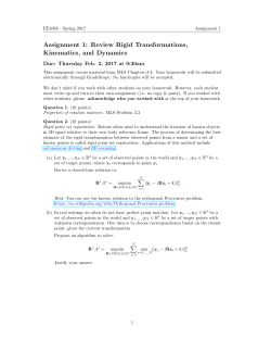 Assignment 1: Review Rigid Transformations, Kinematics, and