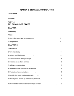 Qanun -e- Shahadat Order 1984 - LAW Department Government of