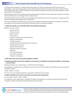 HR Calculations Total Compensation: Benefits Costs Per Employee