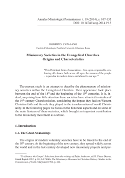 Missionary Societies in the Evangelical Churches. Origins and