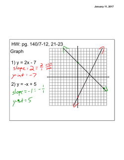 HW: pg. 140/7-12, 21-23 Graph 1) y = 2x - 7 2) y =