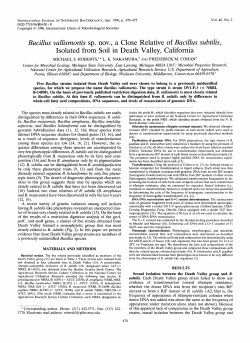 Bacillus vallismortis sp. nov., a Close Relative of Bacillus subtilis