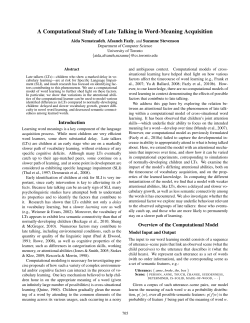 A Computational Study of Late Talking in Word