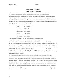 CORPORATE FINANCE FINAL EXAM: FALL 1992