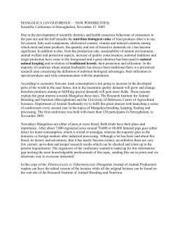 MANGALICA (AN OLD BREED &mdash; NEW POSSIBILITIES)