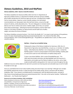 Dietary Guidelines, 2010 And MyPlate
