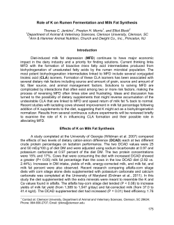 Role of K on Rumen Fermentation and Milk Fat Synthesis