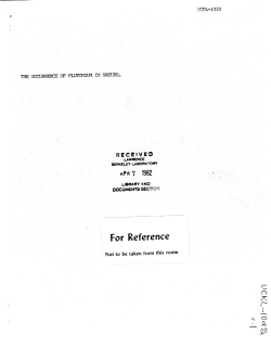 The Occurrence of Plutonium in Nature