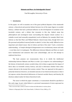 Bakunin and Marx: An Unbridgeable Chasm?1 Paul McLaughlin