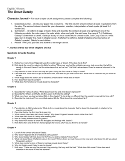 Gatsby Study Questions and Due Dates 2017