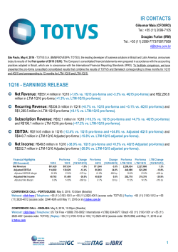 1Q16 - EARNINGS RELEASE IR CONTACTS