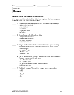 Gases Section Quiz: Diffusion and Effusion