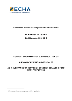 Substance Name: 4,4`-oxydianiline and its salts EC Number: 202