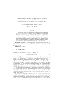 Palindromic matrix polynomials, matrix functions and integral