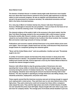 Stock Market Crash The election of Herbert Hoover in nineteen