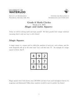 Grade 6 Math Circles Magic and Latin Squares Magic Square