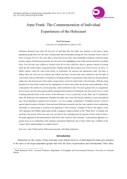 Anne Frank: The Commemoration of Individual Experiences of the