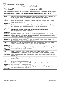 Details of work for this term Tutor Group 7A Autumn Term 2016