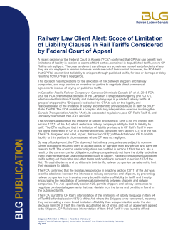 Railway Law Client Alert: Scope of Limitation of Liability Clauses in