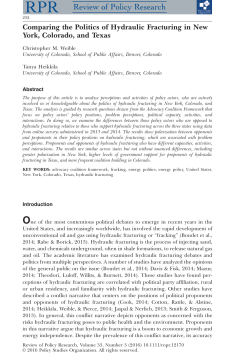 Comparing the Politics of Hydraulic Fracturing in New York