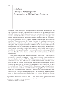 History as Autobiography: Communism in EJHʼs &laquo;Short Century&raquo;
