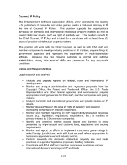 Counsel, IP Policy The Entertainment Software Association (ESA