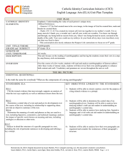 Grade8-Autobiographies - Catholic Identity Curriculum Integration