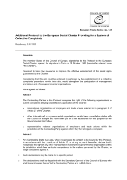 Additional Protocol to the European Social Charter Providing