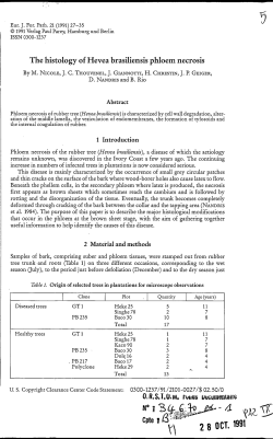 The histology of Hevea brasiliensis phloem necrosis