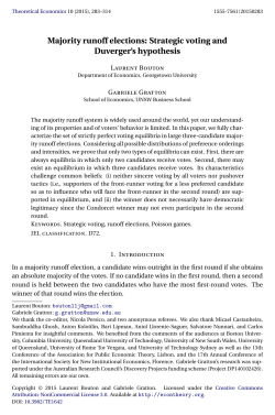Majority runoff elections: Strategic voting and Duverger`s hypothesis