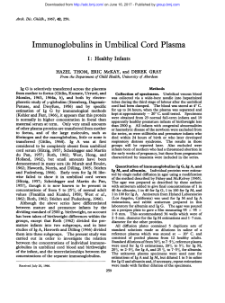 Immunoglobulins in Umbilical Cord Plasma