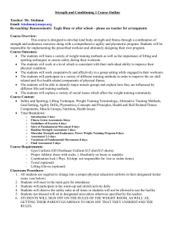 Strength and Conditioning 1 Course Outline Teacher: Mr. Stedman