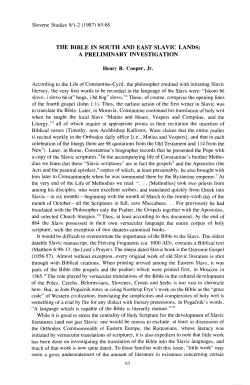 THE BIBLE IN SOUTH AND EAST SLA VIC LANDS: A